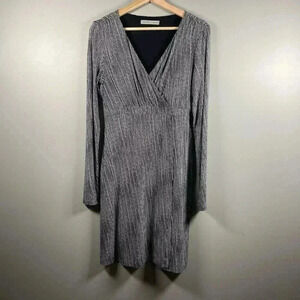 Athleta Wrap It Up Dress Long Sleeve V Neck‎ Black Polka Dot Stretch Size XS